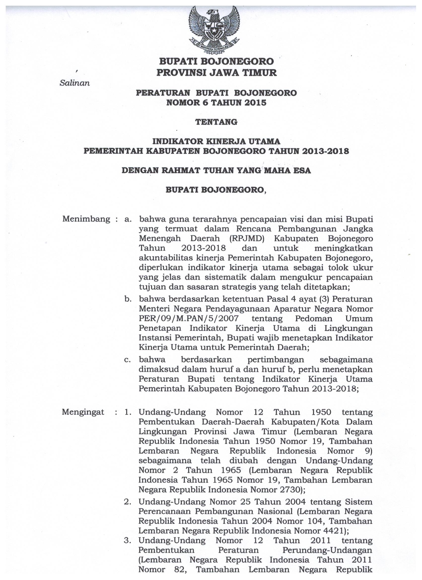 Peraturan Bupati Bojonegoro Nomor 6 Tahun 2015