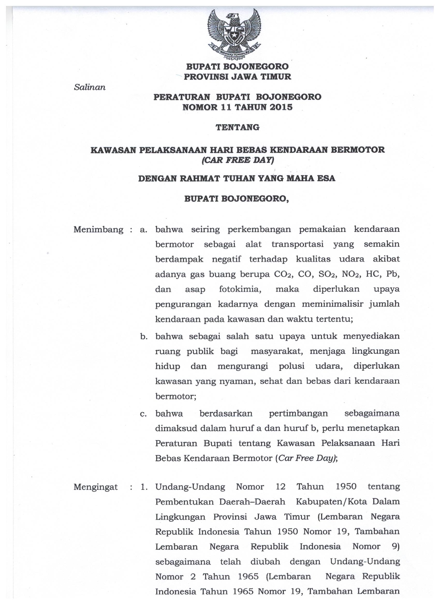 Peraturan Bupati Bojonegoro Nomor 11 Tahun 2015