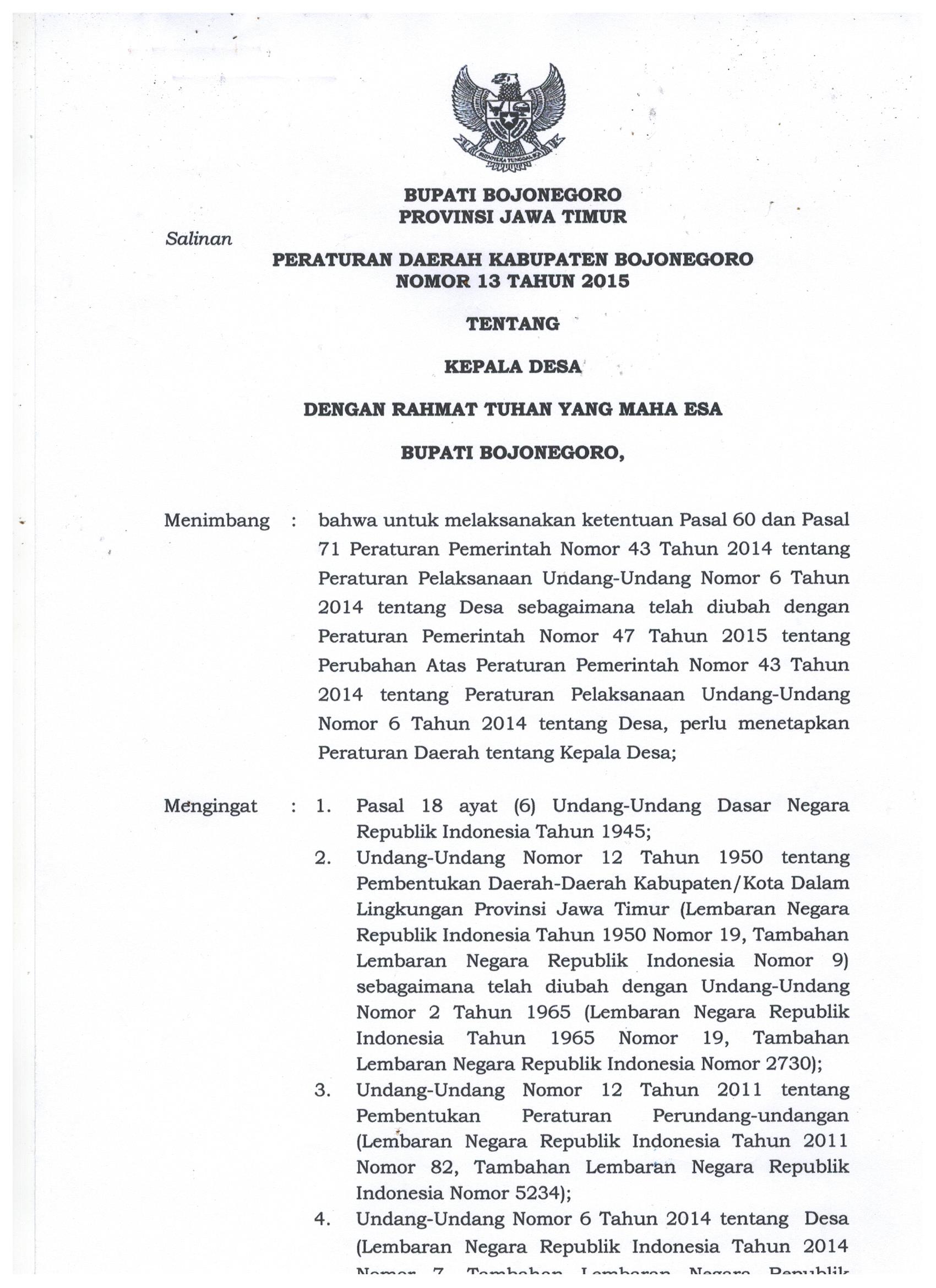 Peraturan Daerah Nomor 13 Tahun 2015
