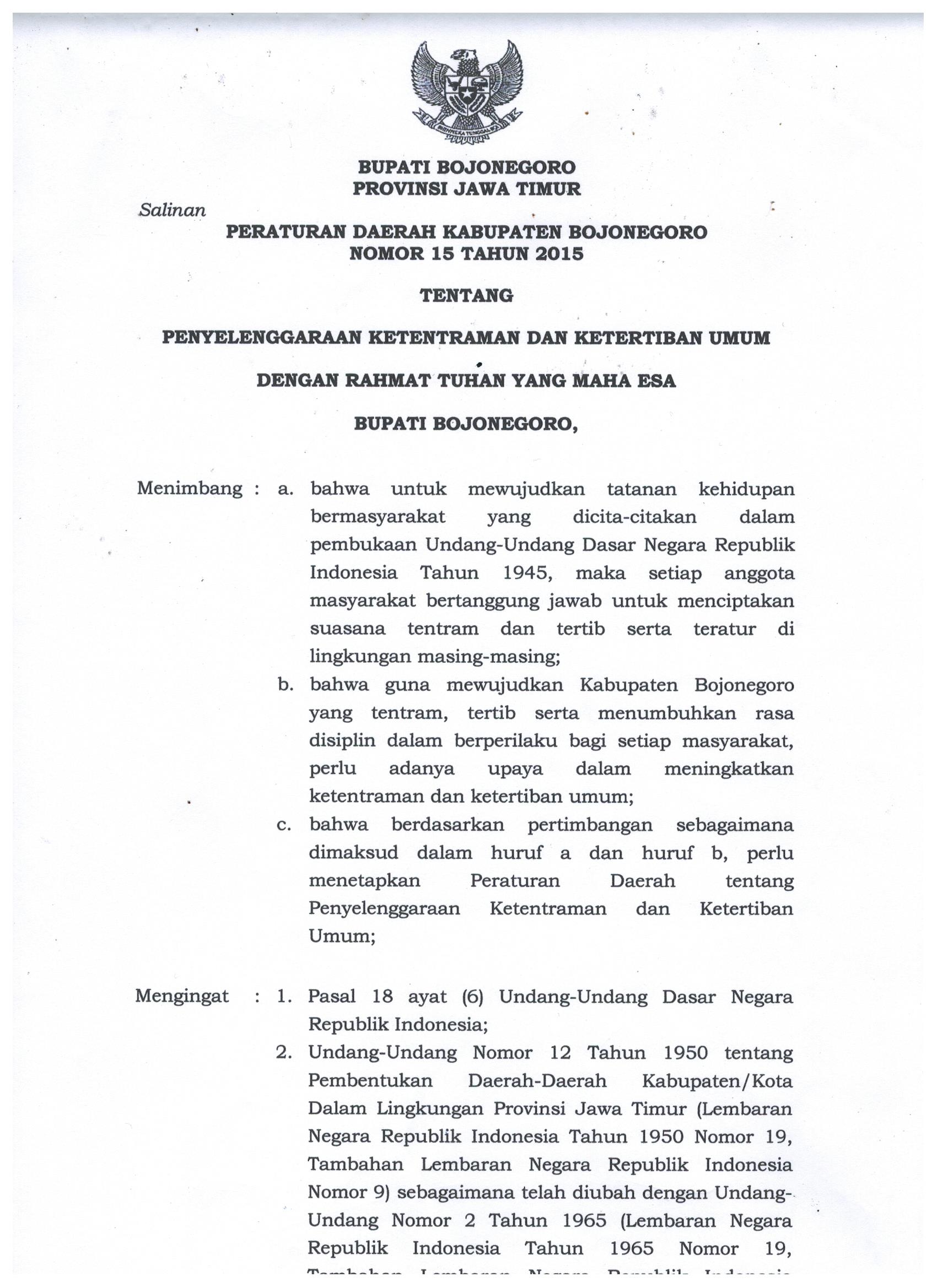 Peraturan Daerah Nomor 15 Tahun 2015