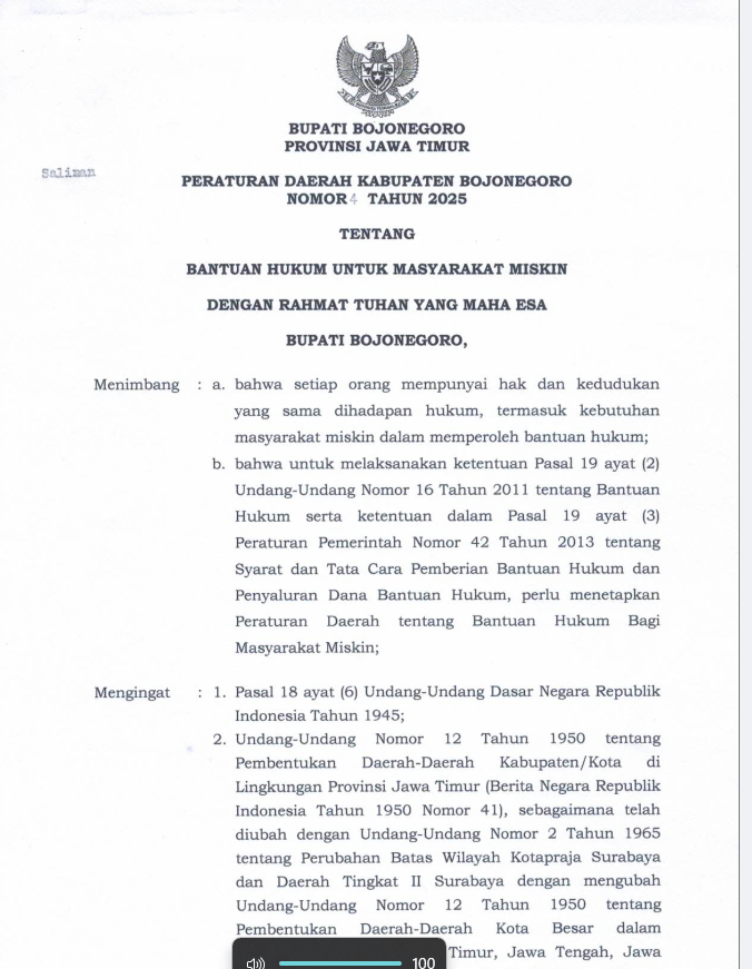Peraturan Daerah Kabupaten Bojonegoro Nomor 4 Tahun 2025